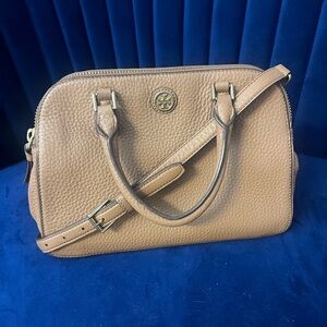 Tory Burch Tan Pebbled Leather Satchel with Shoulder Strap
